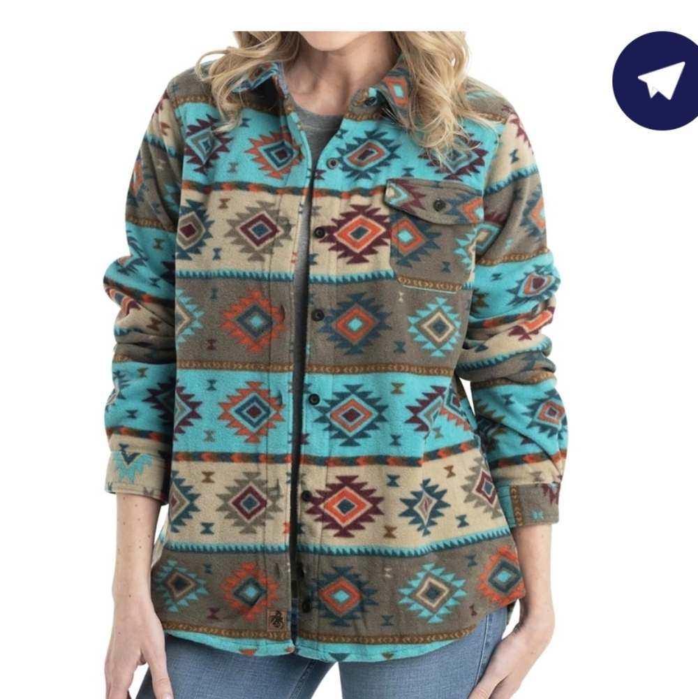 Legendary Whitetails Teal & Brown Aztec Fleece Jacket Sz.L
